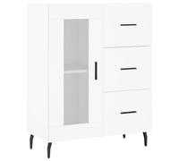 Qnhdfrt Buffet Blanc 69,5x34x90 cm, Meuble de Rangement en Bois d'Ingénierie avec 3 Tiroirs et 2 Compartiments, Commode Enfilade Gain de Place avec Porte en Verre et Pieds en Métal pour Salon