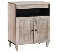 Qnhdfrt Buffet Blanc en Bois de Manguier Massif 33,5 x 60 x 75 cm, Petit Meuble de Rangement Design Moderne avec 2 Portes, Commode Élégante pour Salon et Entrée