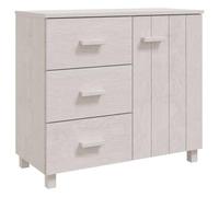 Qnhdfrt Buffet Blanc en Bois de Pin Massif 90x40x80 cm HAMAR - Grand Bahut avec 1 Porte et 3 Tiroirs Coulissants, Commode de Rangement Style Scandinave pour Salon, Salle à Manger et Entrée