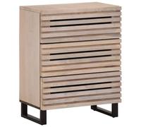 Qnhdfrt Buffet blanc en bois massif de mangue avec structure en acier 60 x 34 x 75 cm avec 3 tiroirs Armoire de rangement robuste pour chambre à coucher et salon Design industriel Solution de