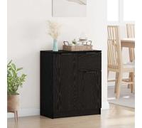 Qnhdfrt Buffet chêne noir 60 x 30 x 70 cm en matériau dérivé du bois - Armoire de cuisine rustique avec 2 portes et 1 tiroir - Meuble bas moderne pour salon, cuisine, couloir