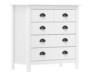 Qnhdfrt Buffet Commode Blanc 79x40x80 cm en Bois de Pin Massif avec 5 Tiroirs, Buffet Moderne Style Scandinave Gamme Hill pour Salon, Salle à Manger et Entrée