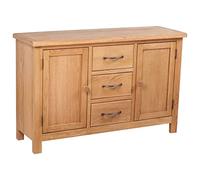 Qnhdfrt Buffet de cuisine 110 x 33,5 x 70 cm en chêne massif avec 3 tiroirs et 2 compartiments, marron rustique, meuble bas adapté au salon, pour couloir, salle à manger et bureau