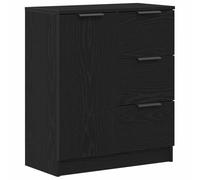 Qnhdfrt Buffet de cuisine noir aspect chêne 60 x 30 x 70 cm en matériau dérivé du bois avec 4 portes et tiroir - Design moderne - Meuble robuste pour salon, couloir, chambre à coucher