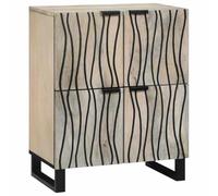 Qnhdfrt Buffet de Rangement en Bois de Manguier Massif Blanc et Noir 60x33,5x75 cm - Meuble Bas Rustique Informatique et Médias avec 4 Portes et Pieds en Fer pour Salon et Salle à Manger