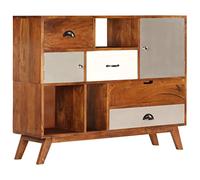 Qnhdfrt Buffet design rétro en bois massif d'acacia - Marron miel foncé - 115 x 35 x 86 cm de large - Avec 4 tiroirs et 2 armoires - Pour salon, cuisine, couloir et bureau - Armoire de rangement