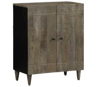 Qnhdfrt Buffet en bois de manguier massif, commode avec façade sculptée décorative en gris clair, petite armoire de rangement pour couloir et salon, 60 x 33,5 x 75 cm