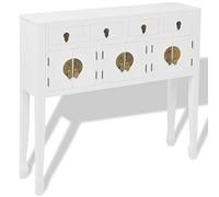 Qnhdfrt Buffet en bois massif 95 x 24 x 91 cm avec 4 tiroirs et 3 compartiments - Blanc - Design chinois - Meuble TV, haut, couloir, buffet pour salon, chambre à coucher et bureau