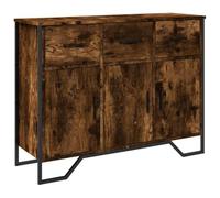Qnhdfrt Buffet en chêne fumé 97 x 32,5 x 74,5 cm en bois massif avec pieds en métal, design moderne, miracle de rangement avec poignées, meuble robuste pour cuisine, couloir et salon