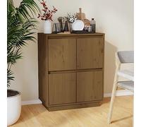 Qnhdfrt Buffet en pin massif marron miel avec 4 portes et pieds flottants pour salon, couloir, cuisine - 60 x 34 x 75 cm
