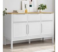 Qnhdfrt Buffet Floro en pin massif - Blanc - 114 x 43 x 74 cm - Design moderne avec grand espace de rangement - Pour salon, cuisine, couloir
