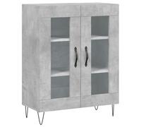 Qnhdfrt Buffet gris béton 69,5 x 34 x 90 cm, avec façade en verre et matériau en bois, haut moderne avec pieds en métal, grand espace de rangement et surface facile à nettoyer pour salon, salle à
