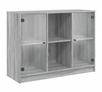 Qnhdfrt Buffet gris Sonoma 102 x 37 x 75,5 cm en matériau dérivé du bois avec façade en verre - Design moderne avec poignées en métal et 6 compartiments pour couloir, salon, cuisine - Meuble de