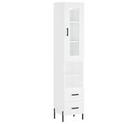 Qnhdfrt Buffet haut blanc 34,5 x 34 x 180 cm en bois avec pieds en métal, buffet de cuisine moderne avec façade en verre et 2 modules, meuble de rangement pour salon, couloir et chambre à coucher