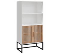 Qnhdfrt Buffet Haut Blanc 60x35x125 cm - Armoire de Rangement en Bois d'Ingénierie et Pin Massif - Meuble de Salon Élégant Style Scandinave avec 2 Portes et Étagères pour Cuisine et Entrée