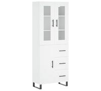 Qnhdfrt Buffet Haut Blanc 69,5x34x180 cm en Bois d'Ingénierie, Vaisselier Moderne avec Pieds en Métal et Portes en Verre, Armoire de Rangement Stylée pour Salon, Salle à Manger et Cuisine