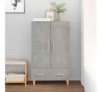 Qnhdfrt Buffet haut en bois massif d'eucalyptus - Gris béton - 70 x 31 x 115 cm - Avec tiroirs - Design scandinave - Pour salon, cuisine, couloir