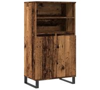Qnhdfrt Buffet haut en bois recyclé - 60 x 36 x 110 cm - En bois naturel et métal - Design industriel avec 6 compartiments - Meuble moderne pour salle à manger, couloir et chambre à coucher