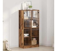 Qnhdfrt Buffet haut en bois recyclé 68 x 37 x 142 cm avec portes en PVC transparent et matériau en bois - Design moderne pour espace de rangement et de rangement dans le salon, le bureau et la chambre