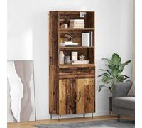 Qnhdfrt Buffet haut en bois recyclé 69,5 x 32,5 x 180 cm en matériau dérivé du bois avec 2 tiroirs et portes à charnière - Buffet robuste pour salon, cuisine, bureau