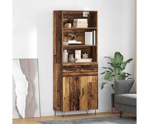 Qnhdfrt Buffet haut en bois recyclé 69,5 x 32,5 x 180 cm en matériau dérivé du bois avec 2 tiroirs et portes à charnière - Buffet robuste pour salon, cuisine, bureau