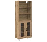 Qnhdfrt Buffet haut en chêne artisanal, 69,5 x 34 x 180 cm, avec 2 portes en verre, design moderne et capacité de charge de 120 kg, grand espace de rangement, buffet pour salon, salle à manger