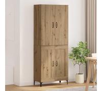 Qnhdfrt Buffet haut en chêne artisanal, 69,5 x 34 x 180 cm, en bois dérivé du bois, avec 4 portes à charnière et poignées à étrier, buffet moderne avec espace de rangement spacieux pour salon, salle à