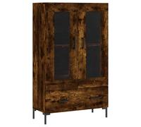 Qnhdfrt Buffet haut en chêne fumé 69,5 x 31 x 115 cm, matériau à base de bois avec pieds en métal, buffet moderne pour cuisine, couloir et salon, portes en verre, grand espace de rangement
