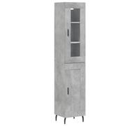 Qnhdfrt Buffet haut gris béton 34,5 x 34 x 180 cm en matériau dérivé du bois avec pieds en fer et façade en verre - Buffet moderne avec espace de rangement pour salon, chambre à coucher, couloir