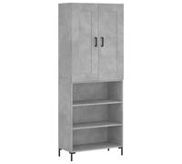 Qnhdfrt Buffet haut gris béton 69,5 x 34 x 180 cm - Matériau du bois avec pieds en métal - Buffet moderne avec beaucoup d'espace de rangement - Étagère robuste pour salon, cuisine, couloir, chambre à
