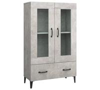 Qnhdfrt Buffet haut gris béton 70 x 31 x 115 cm en matériau dérivé du bois avec façade en verre trempé, buffet moderne avec 2 compartiments et 1 tiroir, meuble de rangement pour cuisine, salon