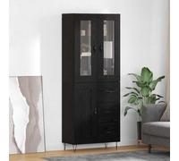 Qnhdfrt Buffet haut moderne avec 3 portes en verre et tiroir, en bois robuste sur pieds en fer, polyvalent, pour salon, salle à manger, couloir - 69,5 x 34 x 180 cm - Chêne noir