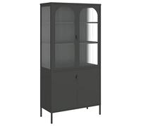 Qnhdfrt Buffet haut noir 90 x 40 x 180 cm en verre ondulé avec 3 étagères réglables en acier revêtu par pulvérisation - Design moderne et robuste - Pour salon, couloir, chambre à coucher