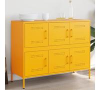 Qnhdfrt Buffet industriel jaune moutarde 100,5 x 39 x 79 cm en acier avec pieds réglables et 6 compartiments pour salon, chambre à coucher, couloir