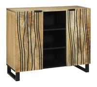 Qnhdfrt Buffet marron 90 x 33 x 75 cm en bois de manguier massif avec 2 portes, meuble bas rustique pour salle à manger, salon, couloir, meuble de rangement peu encombrant de style maison de campagne