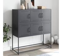 Qnhdfrt Buffet moderne anthracite en acier, 100,5 x 39 x 107 cm, avec 6 portes, pour salon, cuisine, couloir, robuste et durable comme armoire de rangement
