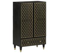 Qnhdfrt Buffet noir 60 x 33 x 100 cm en bois de manguier massif avec motif sculpté à la main, buffet haut moderne pour salon, couloir et cuisine