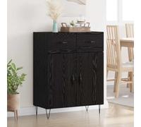Qnhdfrt Buffet noir - 69,5 x 34 x 90 cm - Décor chêne avec pieds en métal - Meuble bas moderne avec 2 portes et tiroir - Espace de rangement pour salon, couloir, bureau