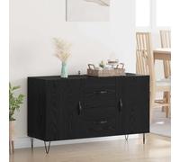 Qnhdfrt Buffet noir aspect chêne 100 x 36 x 60 cm en matériau dérivé du bois avec 2 portes et tiroir, meuble bas moderne pour salon, couloir, cuisine, charge maximale de 60 kg, à monter soi-même
