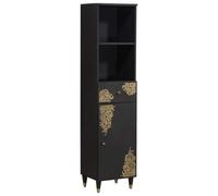 Qnhdfrt Buffet noir en bois de manguier 38 x 33 x 160 cm avec sérigraphie dorée et détails en laiton - Bois massif - Design moderne - Commode robuste pour salon, chambre à coucher et couloir