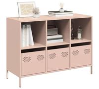 Qnhdfrt Buffet rose en acier laminé à froid 101,5 x 39 x 73,5 cm avec 3 tiroirs et 3 compartiments, robuste et polyvalent, pour salon, cuisine, couloir, bureau