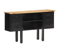 Qnhdfrt Buffet style industriel 110 cm de large en bois de manguier brut et acier avec 6 tiroirs - Meuble bas vintage pour salon, cuisine, couloir