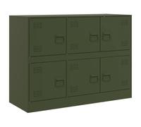 Qnhdfrt Buffet Vert Olive en Acier Laminé à Froid, Meuble de Rangement Design Industriel 99x39x73 cm, Commode Robuste avec 6 Portes et Poignées Métalliques pour Salon et Bureau