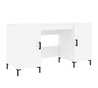 Qnhdfrt Bureau 140 x 50 x 75 cm, blanc, bureau d'ordinateur avec 4 compartiments et portes, table de bureau avec pieds en fer, table de travail stable en bois pour bureau à domicile et bureau