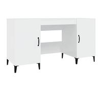 Qnhdfrt Bureau blanc brillant 140 x 50 x 75 cm, bureau d'ordinateur en bois avec 2 compartiments, table de travail stable pour bureau, chambre à coucher