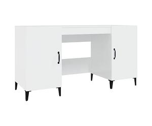 Qnhdfrt Bureau blanc brillant 140 x 50 x 75 cm, bureau d'ordinateur en bois avec 2 compartiments, table de travail stable pour bureau, chambre à coucher
