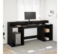 Qnhdfrt Bureau moderne en bois de chêne noir, 200 x 55 x 91 cm, avec éclairage LED, pour bureau, jeux et études, moderne