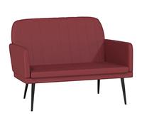 Qnhdfrt Burgundy Faux Leather 2-Seater Bench with Backrest & Metal Legs