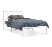 Qnhdfrt Cadre de lit 100 x 190 cm en métal blanc, lit simple stable avec tête de lit et sommier à lattes, cadre en métal classique pour chambre à coucher ou chambre d'amis, sommier à lattes stable