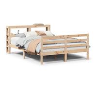 Qnhdfrt Cadre de lit 140 x 200 cm en pin massif avec tête de lit et étagères intégrées, cadre de lit stable pour chambre à coucher, design rustique, bois naturel non traité
